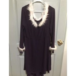 Rosegal Purple Iris Stretch Dress Size XL 1X Women’s White Fuzz Accents